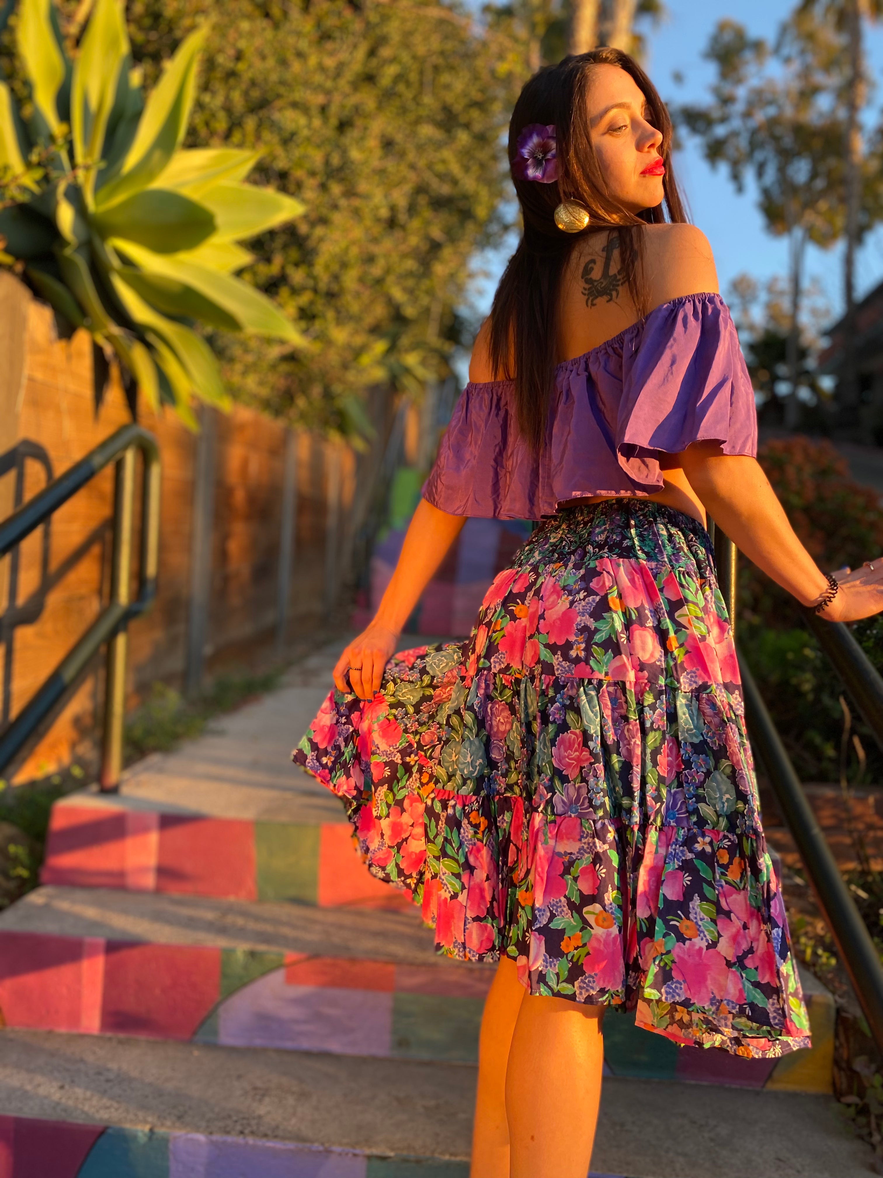 Faded Floral M.Rose Skirt